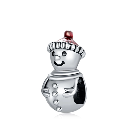 Christmas Snowman Enamel Charm Bead For DIY Bracelet Jewelry Making Alloy Silver Red Festive Pendant For Women Girls Gift