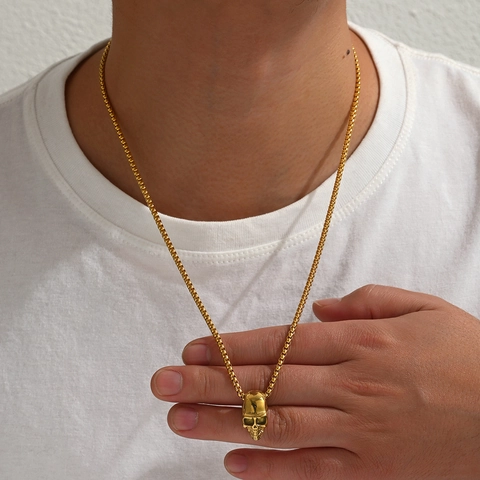 Stainless Steel Skull Pendant Necklace For Men Punk Gothic Style Gold Silver Black Box Chain Jewelry Personalized Gift