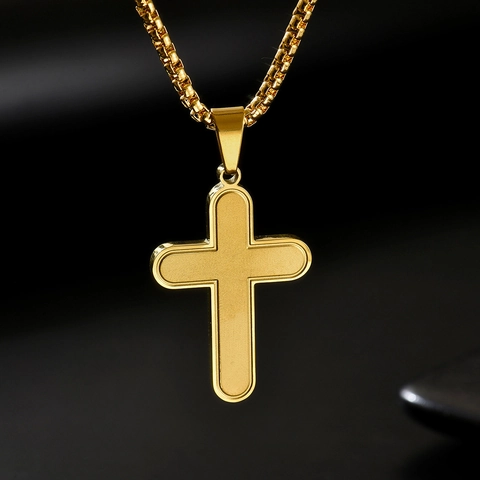 Vintage Stainless Steel Cross Pendant Necklace For Men Hip Hop Street Style Jewelry Gold Silver Black Religious Accessory
