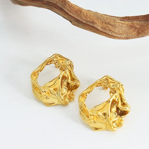 Unregelmäßige Lava Textur Ohrringe Titanstahl Geometrisch Hohl Geprägt Farbecht Für Damen Mode Schmuck