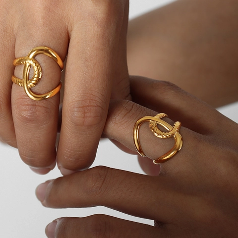 Minimalistischer Titanstahl Ineinandergreifender Doppelring Für Damen Geometrisches Gedrehtes Seildesign Nicht Anlaufender Modeschmuck Ring