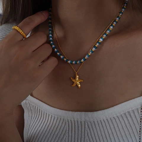 Böhmische Handgefertigte Perlen Halskette Aus Titanstahl Blau Weiß Australischer Edelstein Schlüsselbeinkette Schmuck Damen