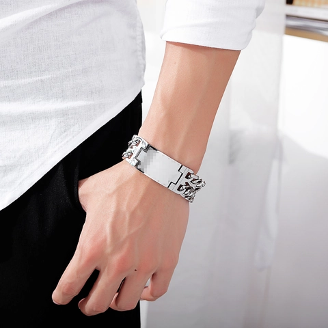 Heren Roestvrij Staal Dubbele Laag Curb Ketting ID Plaat Armband Vintage Kruis Hip Hop Punk Sieraden Cadeau Voor Mannen