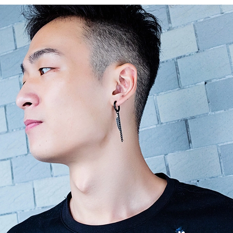 Titanium Steel Feather Tassel Chain Hoop Stud Earrings Hip Hop Punk Street Style For Men Women Fashion Jewelry