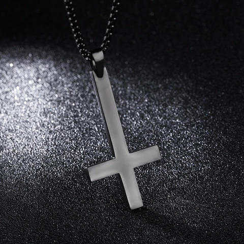 Retro Stainless Steel Inverted Cross Pendant Necklace For Men High Polished St Peter's Cross Hip Hop Streetwear Jewelry