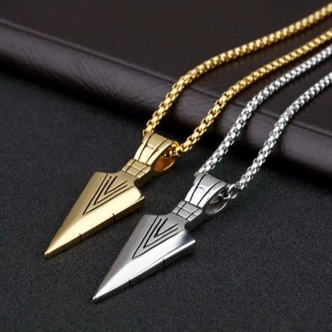 Men's Industrial Style Stainless Steel Arrowhead Pendant Necklace Spearhead Punk Streetwear Jewelry For Men Gold Silver Black