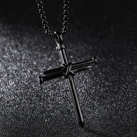 Punk Stainless Steel Cross Pendant Necklace For Men Gothic Industrial Nail Design Hip Hop Fashion Jewelry Unisex Jewelry