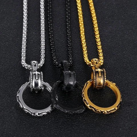Retro Titanium Steel Cross Circle Pendant Necklace For Men Hip Hop Street Style Engraved Jewelry Gift