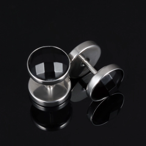 Men's Stainless Steel Black Rhinestone Stud Earrings Round Punk Hip Hop Style Ear Piercing Jewelry Accessory For Men Women