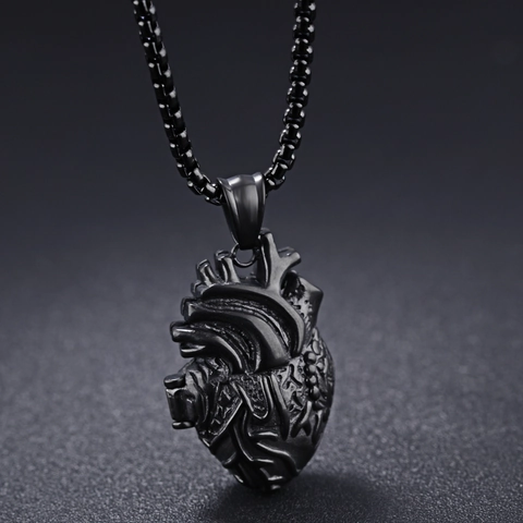 Anatomical Heart Pendant Necklace Stainless Steel Punk Hip Hop Gothic Streetwear Biological Heart Jewelry For Men Women