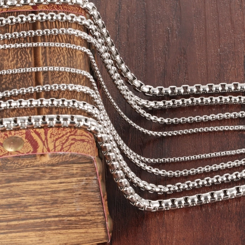 304 Stainless Steel Box Chain Necklace For Men Women Punk Retro Polished Neck Chain Jewelry In Silver Gold Black Color