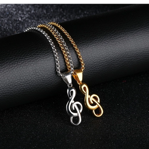 Stainless Steel Music Note Pendant Necklace Treble Clef G-Clef Musical Charm Jewelry For Men Women Musical Lover Gift