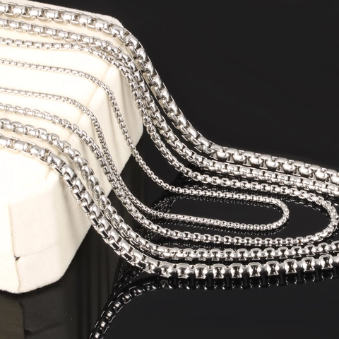 304 Stainless Steel Box Chain Necklace For Men Women Punk Retro Polished Neck Chain Jewelry In Silver Gold Black Color