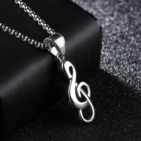Stainless Steel Music Note Pendant Necklace Treble Clef G-Clef Musical Charm Jewelry For Men Women Musical Lover Gift