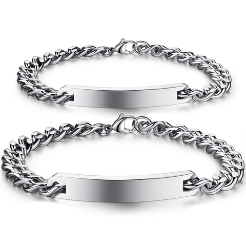Minimalistisches Titanstahl ID Armband Für Paare Poliertes Cuban Gliederkette Personalisiertes Blanko Gravurplatte Herren Damen Schmuck Geschenk