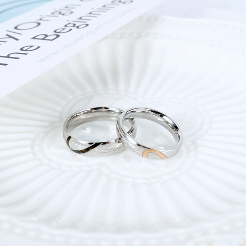 Stainless Steel Heart Matching Couple Ring Set Love Real Engraved Minimalist Polished Rings For Lovers Valentine Gift