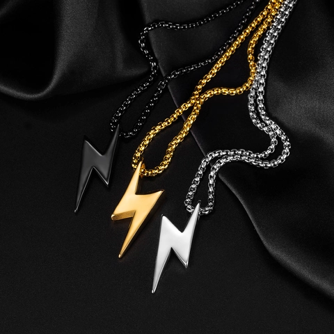 Stainless Steel Lightning Bolt Pendant Necklace Hip Hop Streetwear Fashion Jewelry For Men Women Daily Gift Accessory
