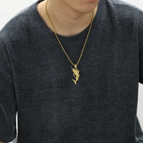 Hip Hop Stainless Steel Marlin Pendant Necklace For Men Women Gold Silver Sailfish Swordfish Jewelry Streetwear Fashion Accessory