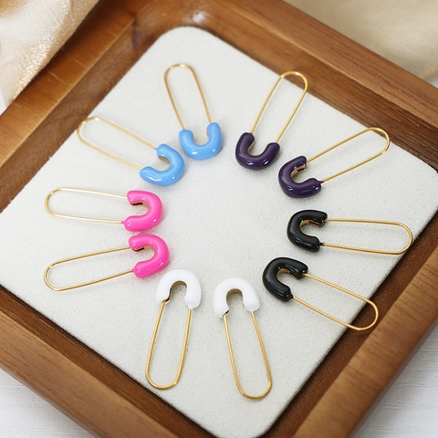 Minimalist Titanium Steel Safety Pin Shape Earrings For Women Colorful U-Shape Enamel Geometric Daily Fashion Jewelry Gifts