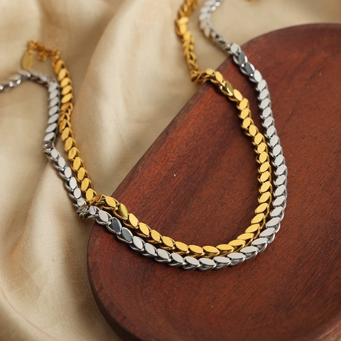 Titanium Steel Leaf Chain Necklace And Bracelet 18K Gold Plated Minimalist Leaf Link Jewelry For Men Women Daily Accessary