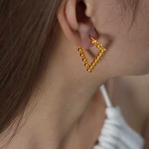 Titanium Steel Geometric Beaded Earrings For Women Gold Plated Elegant C-Shape Triangle Cross Rectangle Earrings Fashion Jewelry Gift