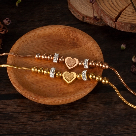 Herz Anhänger Armband Edelstahl Perlen Zirkonia Mattiert Schlangenkette Verstellbar Schmuck Damen Elegant