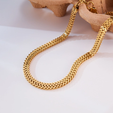 Men Titanium Steel Gold Franco Chain Necklace Fashion Braided Wheat Link Streetwear Hip Hop Jewelry Accessory
