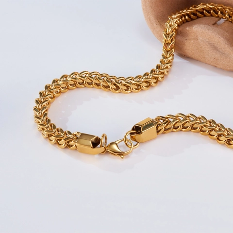 Men's Fashion Stainless Steel Gold Plated Franco Chain Necklace Hip Hop Streetwear Thick Wheat Link Chain Jewelry Gift