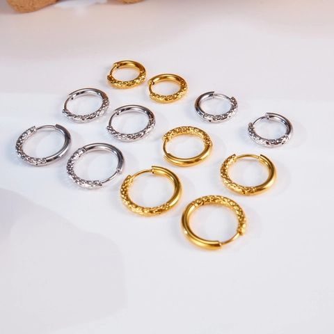 Minimalistische Edelstahl Kreolen Für Damen Gold Silber Ton Gehämmerte Textur Geometrischer Kreis Modeschmuck Geschenk