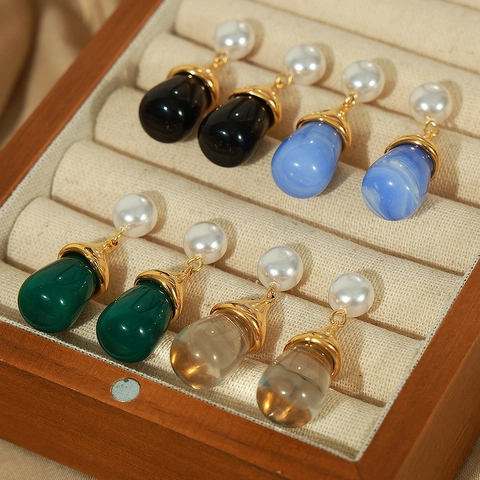 Vintage Water Drop Resin Earrings For Women Imitation Artificial Pearl Stainless Steel Earring Post Gold Silver Elegant Jewelry