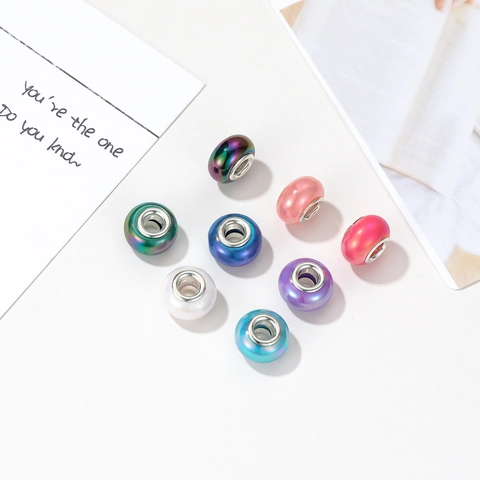 DIY Iridescent Large Hole Beads Resin Alloy Core Colorful Laser Charm Beads For Bracelet Necklace Making Women Jewelry Accessories