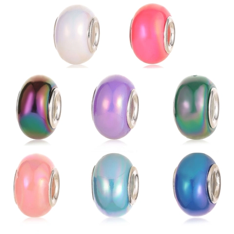 DIY Iridescent Large Hole Beads Resin Alloy Core Colorful Laser Charm Beads For Bracelet Necklace Making Women Jewelry Accessories