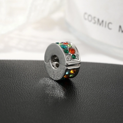 DIY Colorful Rhinestone Alloy Clip Stopper Beads For Bracelets Silver Plated Sparkling Crystal Charms For Jewelry Making