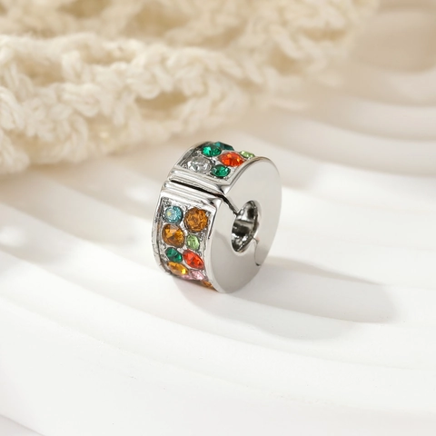 DIY Colorful Rhinestone Alloy Clip Stopper Beads For Bracelets Silver Plated Sparkling Crystal Charms For Jewelry Making