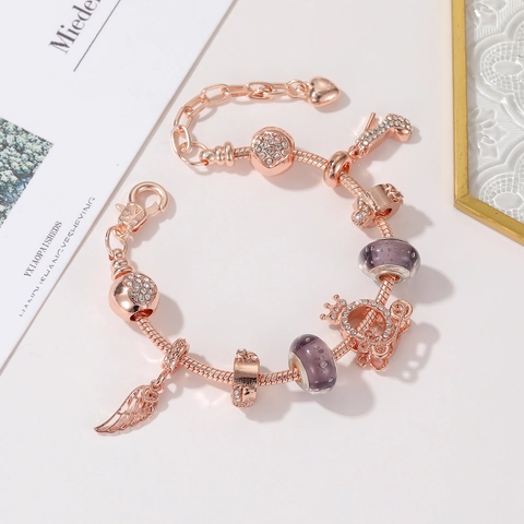DIY Kralen Charm Armband Voor Vrouwen Roségoud Verguld Legering Slangenketting Armband Met Hart Klaver Zeester Levensboom Glazen Kralen Sieraden Cadeau