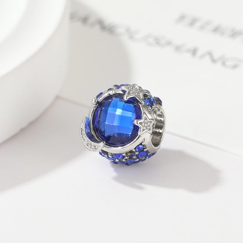 Sternenhimmel Blaue Stein Charm Perle Legierung Stern Mond DIY Zwischenperlen Für Armband Herstellung Schmuckzubehör Damen
