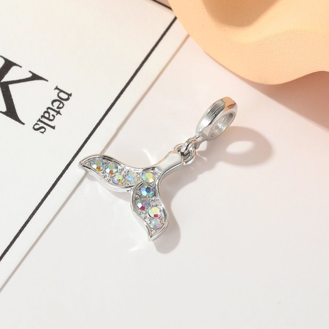 DIY Whale Fish Tail Pendant Charm Multicolor AB Rhinestone Inlaid Alloy Silver Color Accessories For Bracelet Necklace Making