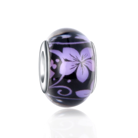 Ethnic Style DIY Purple Flower Resin Beads Charm For Bracelet Jewelry Making Material With Silver Plated Alloy Rings