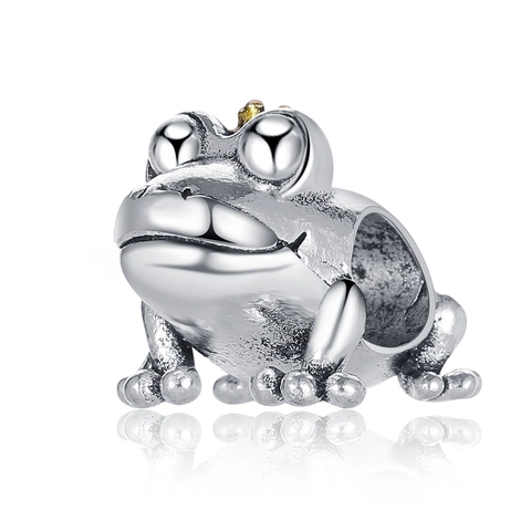 Alloy Cartoon Frog Prince Charm With Gold Crown Large Hole Bead For DIY Bracelet Necklace Making Silver Color Jewelry