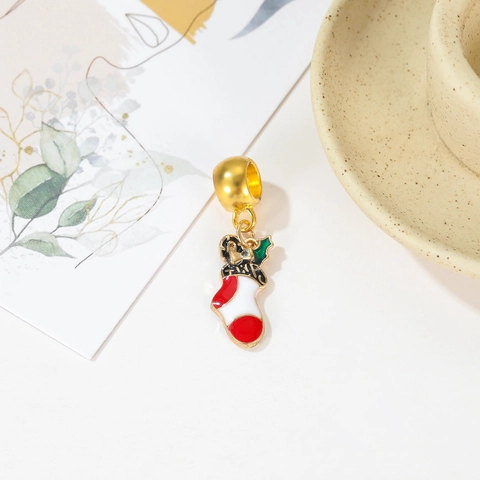Alloy Enameled Christmas Stocking Charm For DIY Jewelry Making Bracelet Necklace Pendant Xmas Party Decoration Accessory