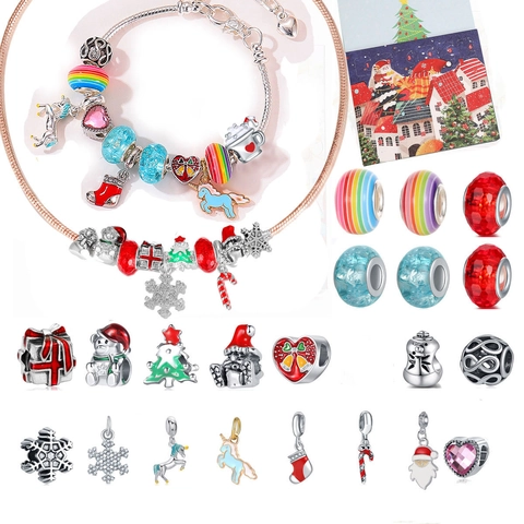 Weihnachts Adventskalender Schmuck Geschenkbox DIY Charm Armband Halskette Set Legierung Emaille Weihnachtsmann Baum Ornamente