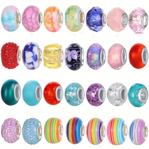 Perles DIY en Verre et Résine à Gros Trou Arc-en-ciel Breloques Facettées Craquelées pour la Fabrication de Bijoux Bracelet Accessoires