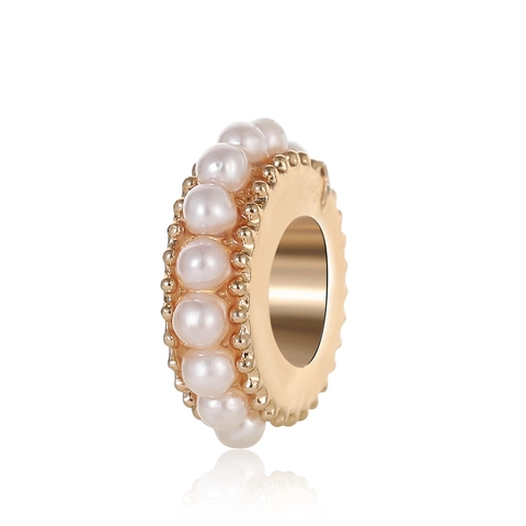 Elegante Perla Charm Rotonda in Lega Con Bordo in Perle Artificiali Accessori per Gioielli Fai da Te Bracciale Collana Donna