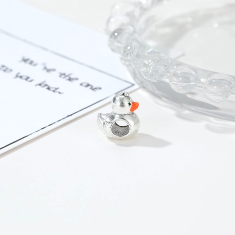 Linda Cuenta de Dije de Pato de Aleación Plateada Colgante de Animal para Creación de Joyas DIY Pulsera Estilo Pandora Mujer