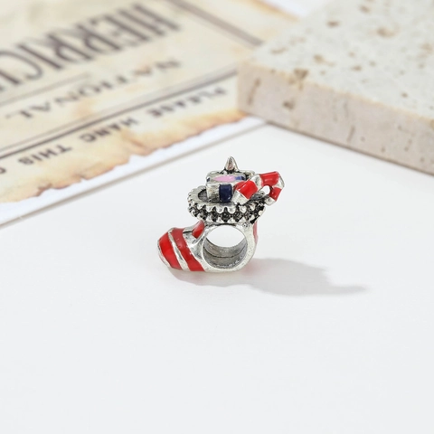 Christmas Stocking Alloy Enamel Charm Bead Pendant For DIY Bracelet Necklace Making Festive Stocking Candy Cane Jewelry Accessory