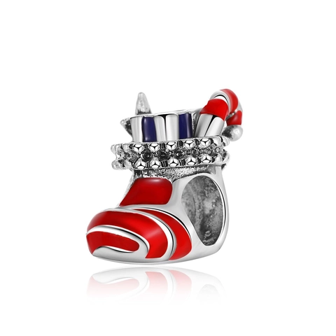Christmas Stocking Alloy Enamel Charm Bead Pendant For DIY Bracelet Necklace Making Festive Stocking Candy Cane Jewelry Accessory