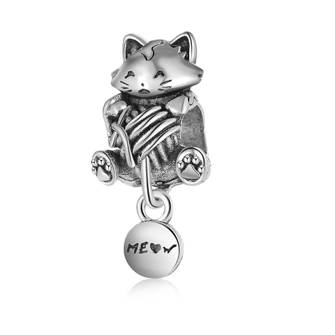 Abalorio de Aleación Plata Antigua Gato Abrazando Ovillo de Lana Accesorio Joyería DIY Con Etiqueta Corazón Meow