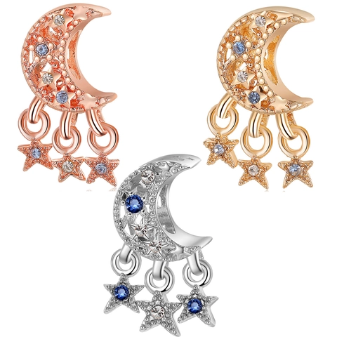 Blue Starry Sky Dreamcatcher Moon Star Pendant Charm Alloy Zirconia Inlaid DIY Jewelry Accessory For Bracelet Necklace Women Gift