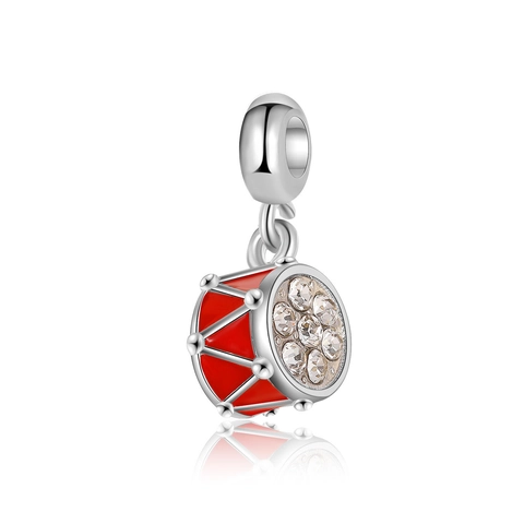 Rode Emaille Trommel Charm Legering Strass Muziekinstrument Hanger Voor DIY Armband Ketting Accessoire Cadeau Voor Muziekliefhebber
