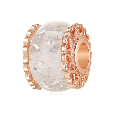 Hollow Heart Pattern Glass Resin Large Hole Charm Beads Rose Gold Silver Color DIY Jewelry Accessories For Bracelet